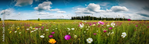 Illustration of a flower meadow in spring.