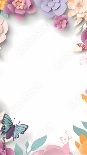 Paper flower frame in vibrant colors - Generative AI