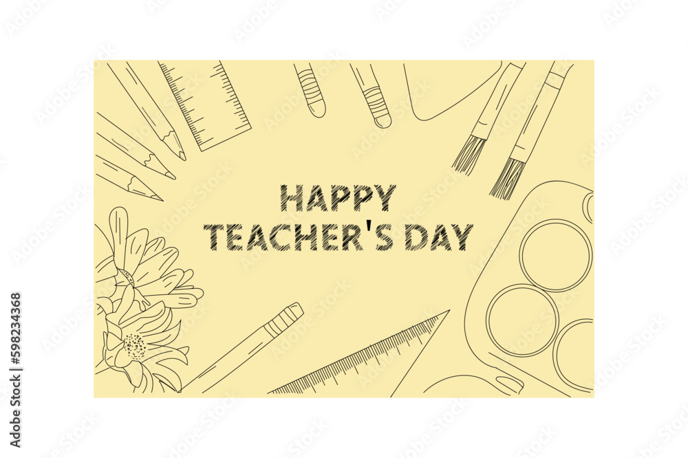 happy teachers day vector illustration with school equipment for poster, brochure, banner, and greeting card