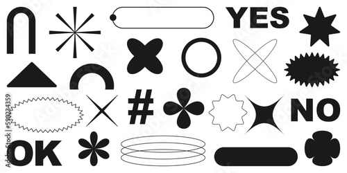 Shape set y2k style for banner. Y2k aesthetic.Trendy geometric forms.Simple shapes.Trendy 90s.Shape set y2k style for poster.Shape set y2k style for decoaration.