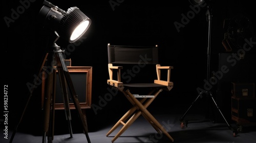Directors Chair with Studio Lights. Generative AI. photo