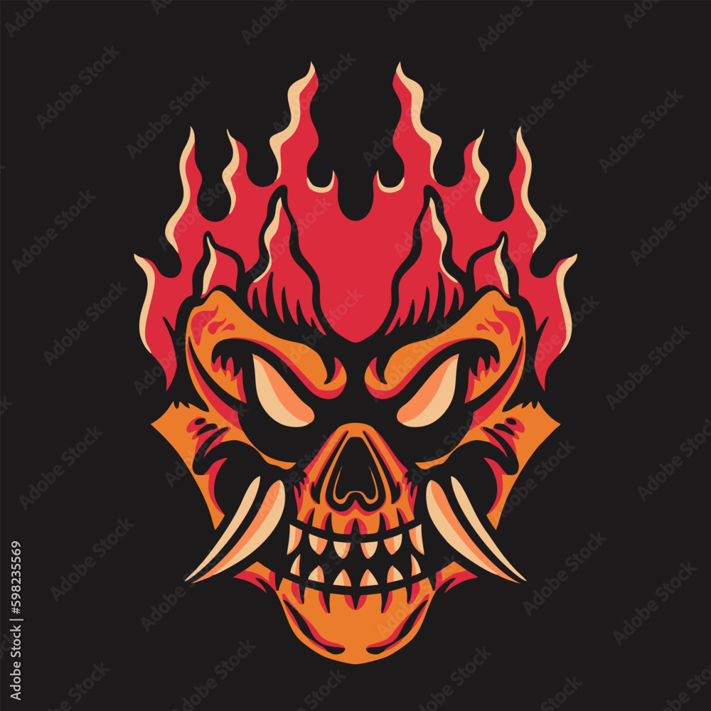 Demon Fire Retro Vector Illustration