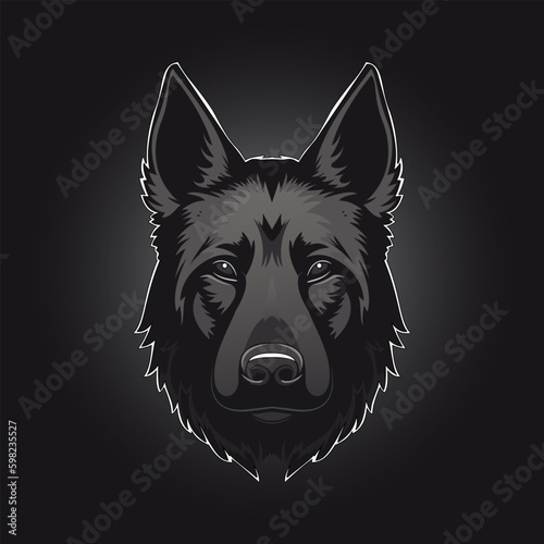 Vector illustration of a dog's head. Black German Shepherd logo. Mascot. photo