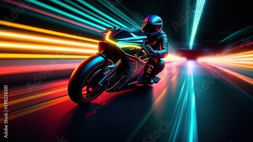 Neon Motorcycle Racing on the Track. Generative AI