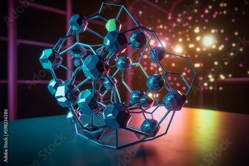 Interactive display of squalane molecule, with 3D projection and hexagon background. Scientific beauty banner. Generative AI photo