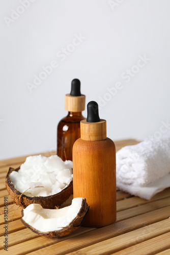 Concept of body and skin care accessories - coconut cosmetic