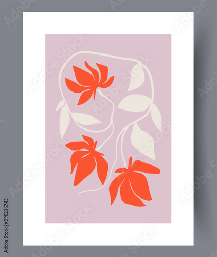 Still life flowers minimalistic conceptualism wall art print. Contemporary decorative background with conceptualism. Printable minimal abstract flowers poster. Wall artwork for interior Generative AI