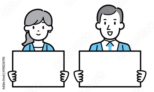 ホワイトボードを持つビジネスパーソン男女のイラスト