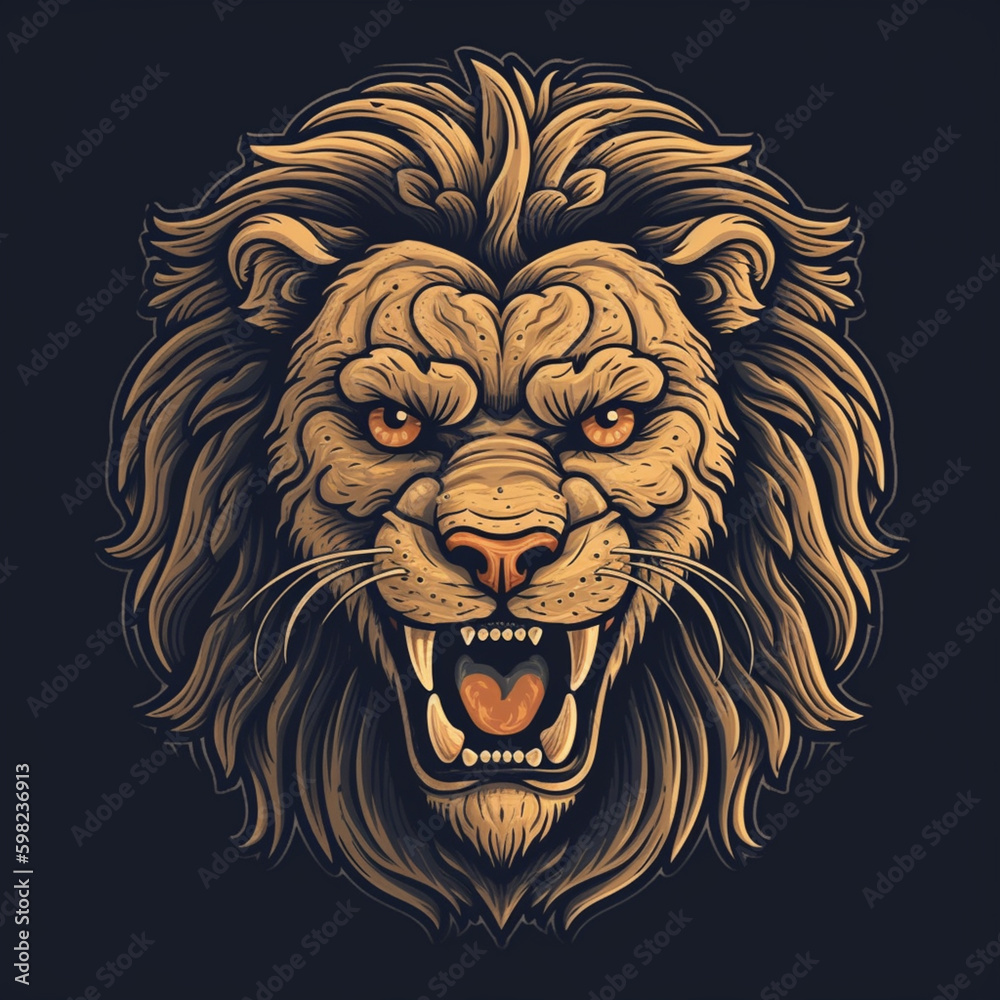 2d lion mascot for t-shirt brand on black background. Generative AI