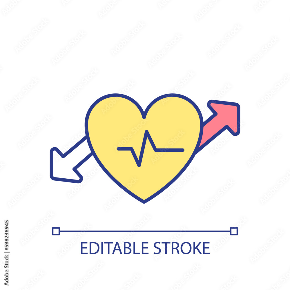 Heartbeat examination RGB color icon. Prevent cardiovascular system disease. Regular ECG checkup. Healthcare service. Isolated vector illustration. Simple filled line drawing. Editable stroke Heartbeat examination RGB color icon. Prevent cardiovascular system disease. Regular ECG checkup. Healthcare service. Isolated vector illustration. Simple filled line drawing. Editable stroke