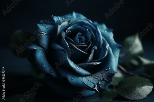 AI-produced blue rose. Generative AI