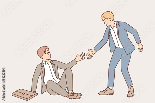 Business man extends hand to fallen partner to help colleague get up in difficult situation Generative AI