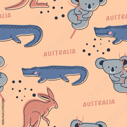 Australia animals, crocodile and koala prints