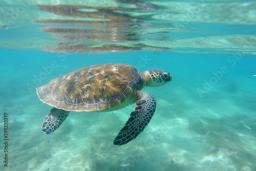Turtle swimming in clear wate