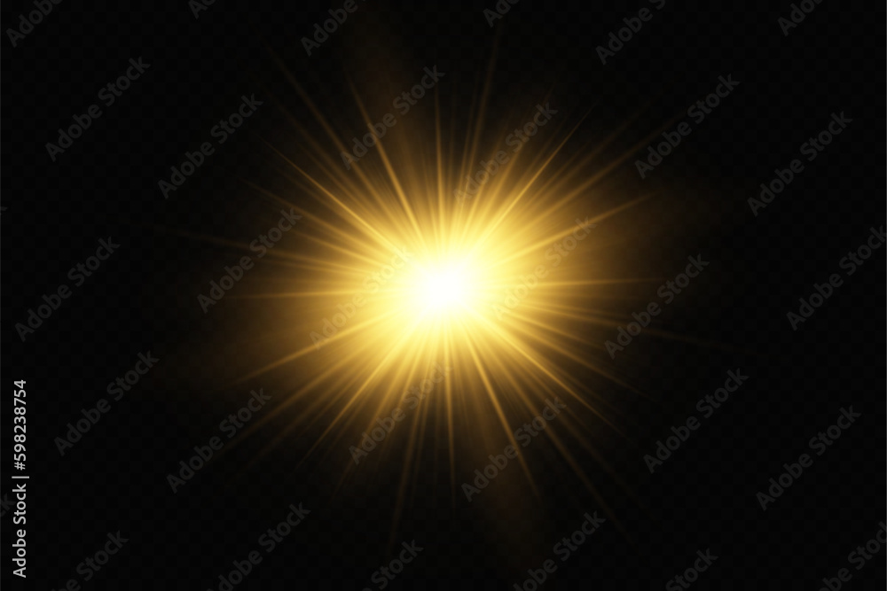 Golden light vectors.Bright gold star.Light flash.Gold glitter.