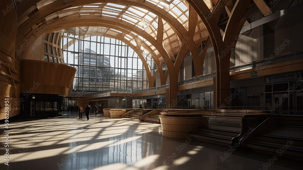 Futuristic interior of a train station, Ai Generative.