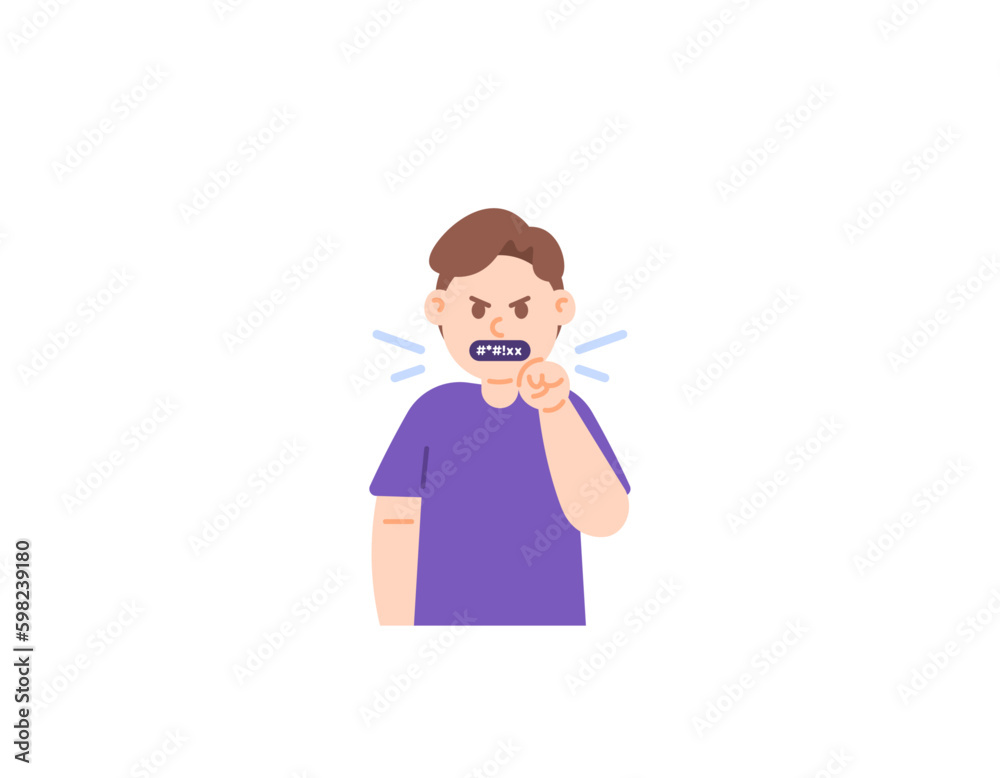 a man who is emotional or angry and says dirty words. cursing or speaking loudly with dirty words. make dirty sentences. character concept illustration design. vector elements a man who is emotional or angry and says dirty words. cursing or speaking loudly with dirty words. make dirty sentences. character concept illustration design. vector elements