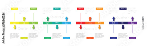 timeline infographic project quarter planner schedule diagram Infographics template for business. 12 Months step Timeline schedule diagram with presentation modern vector plans week infographics.