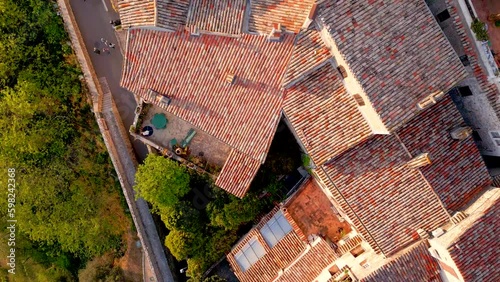 view from the top of the hill to village on sunset 