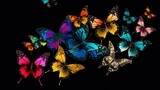 abstract background bright glowing butterflies on a black background. copyspace. Generative AI Generative AI