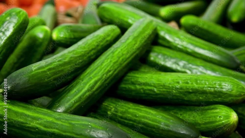 Sale of ripe cucumbers in the store Sale of ripe cucumbers in the store