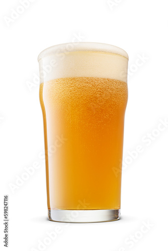 Fotografie, Obraz British pint glass of wheat unfiltered beer with cap of foam isolated