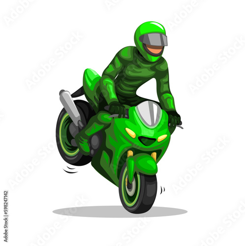 Motorsport Rider Stunt  Freestyle Stoppie Trick Cartoon illustration vector