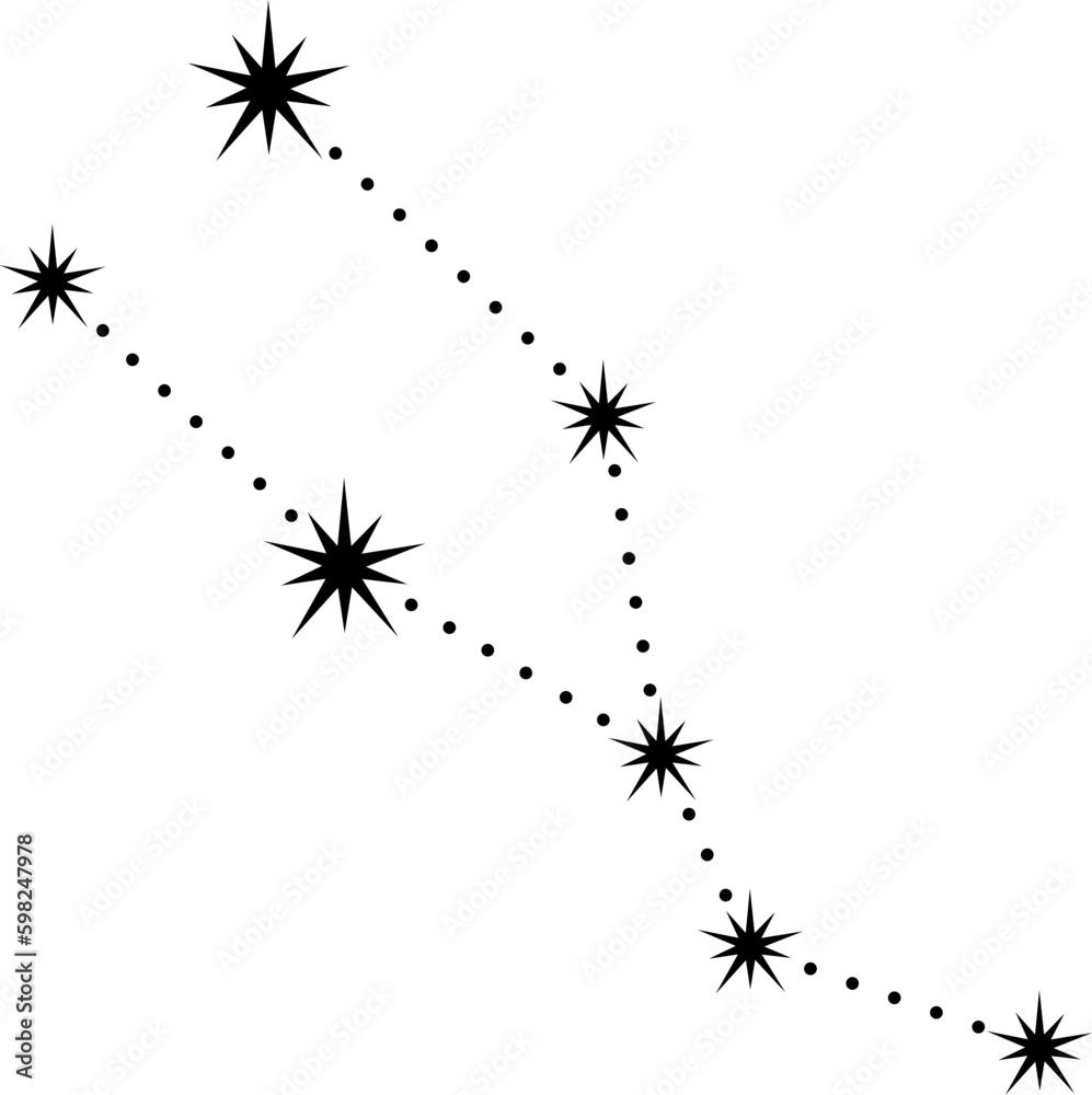 Taurus zodiac сonstellation, black silhouette of stars and dots on white. Astrological sign, stencil style. Vector element for illustration of esoteric, divination and fortune telling, mystic design. Taurus zodiac сonstellation, black silhouette of stars and dots on white. Astrological sign, stencil style. Vector element for illustration of esoteric, divination and fortune telling, mystic design.