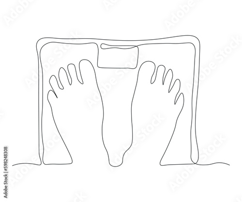 abstract Feet Stand on Floor Scales, Weighing Continuous One Line Drawing