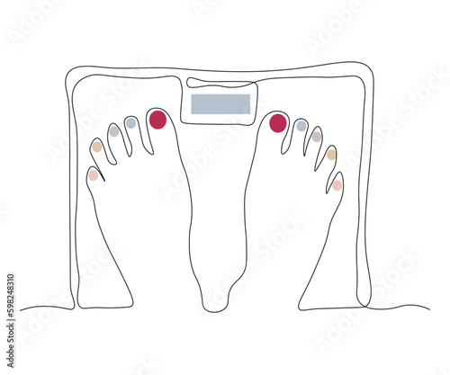 abstract Feet Stand on Floor Scales, Weighing Continuous One Line Drawing