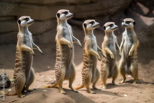 Group of meerkats standing on their hind leg