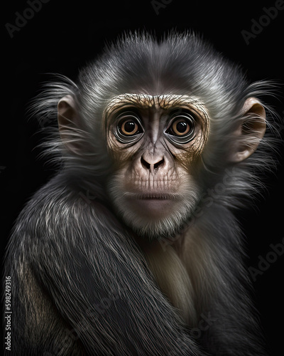Generated photorealistic portrait of a wild macaque with yellow eyes