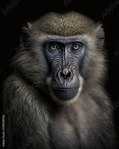 Generated photorealistic image of an important monkey with yellow eyes © Evgeniya Fedorova