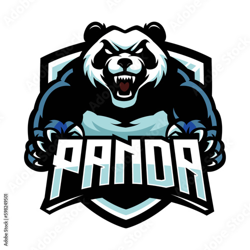 panda sport mascot logo hold text
