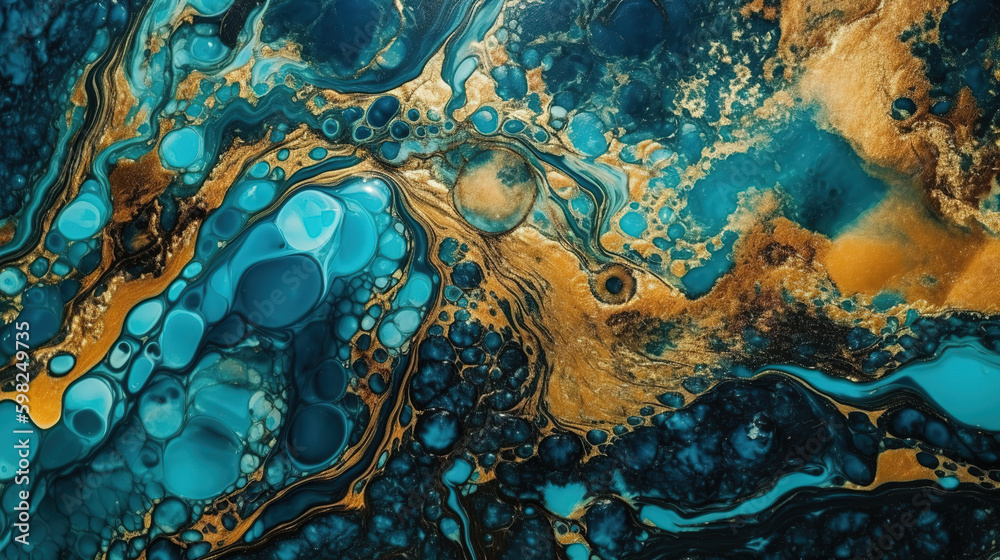 Blue and gold marble texture background, marble tiles - Generative AI Blue and gold marble texture background, marble tiles - Generative AI