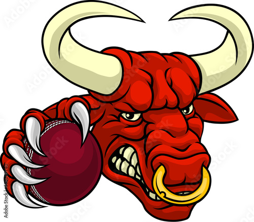 A bull or Minotaur monster longhorn cow angry mean cricket mascot cartoon character.
