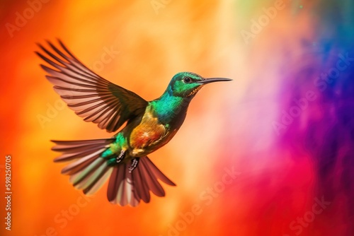 A bird in flight against a colorful backgroun © Dan
