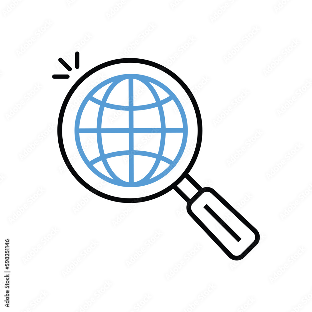 global search like thin line magnifying glass. concept of finder of popular world news or self education. linear flat style trend modern logotype graphic art design illustration isolated on white global search like thin line magnifying glass. concept of finder of popular world news or self education. linear flat style trend modern logotype graphic art design illustration isolated on white