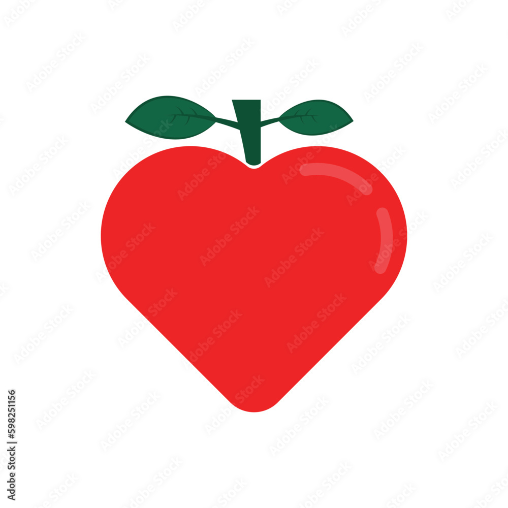 Obraz premium simple red heart with leaf logo. flat minimal cartoon style trend modern art graphic design isolated on white background. concept of healthy food for kids or vegetarians and natural meal