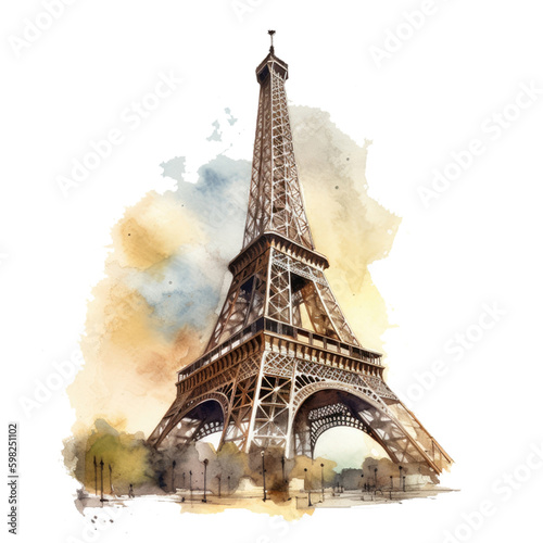 Watercolor retro eiffel tower