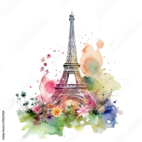 Watercolor retro eiffel tower