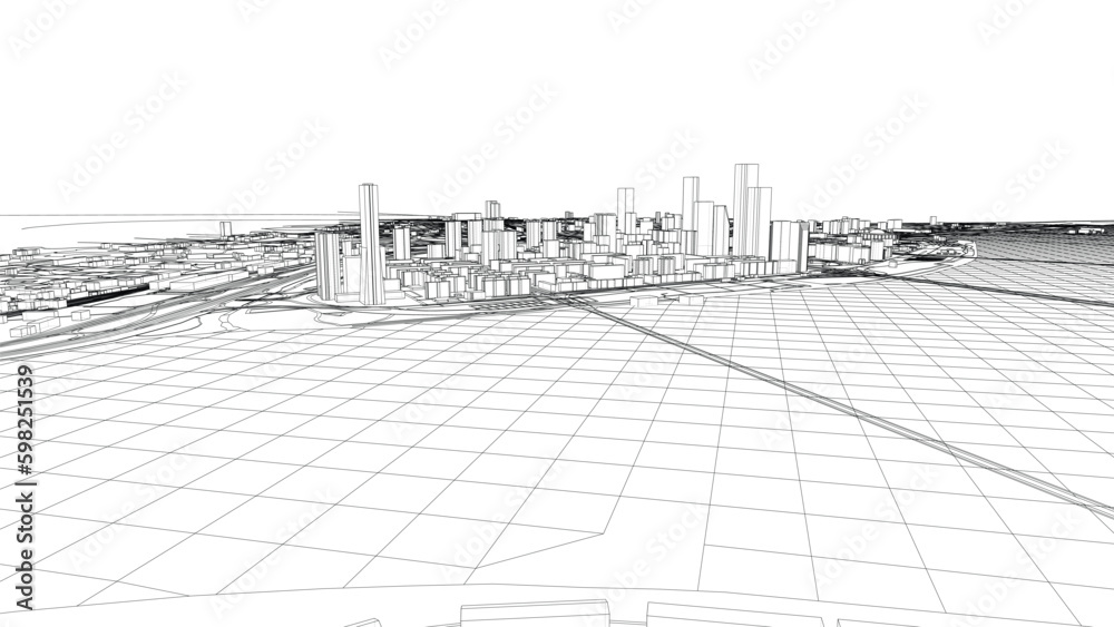 Outline city concept vector. Wire-frame style Generative AI