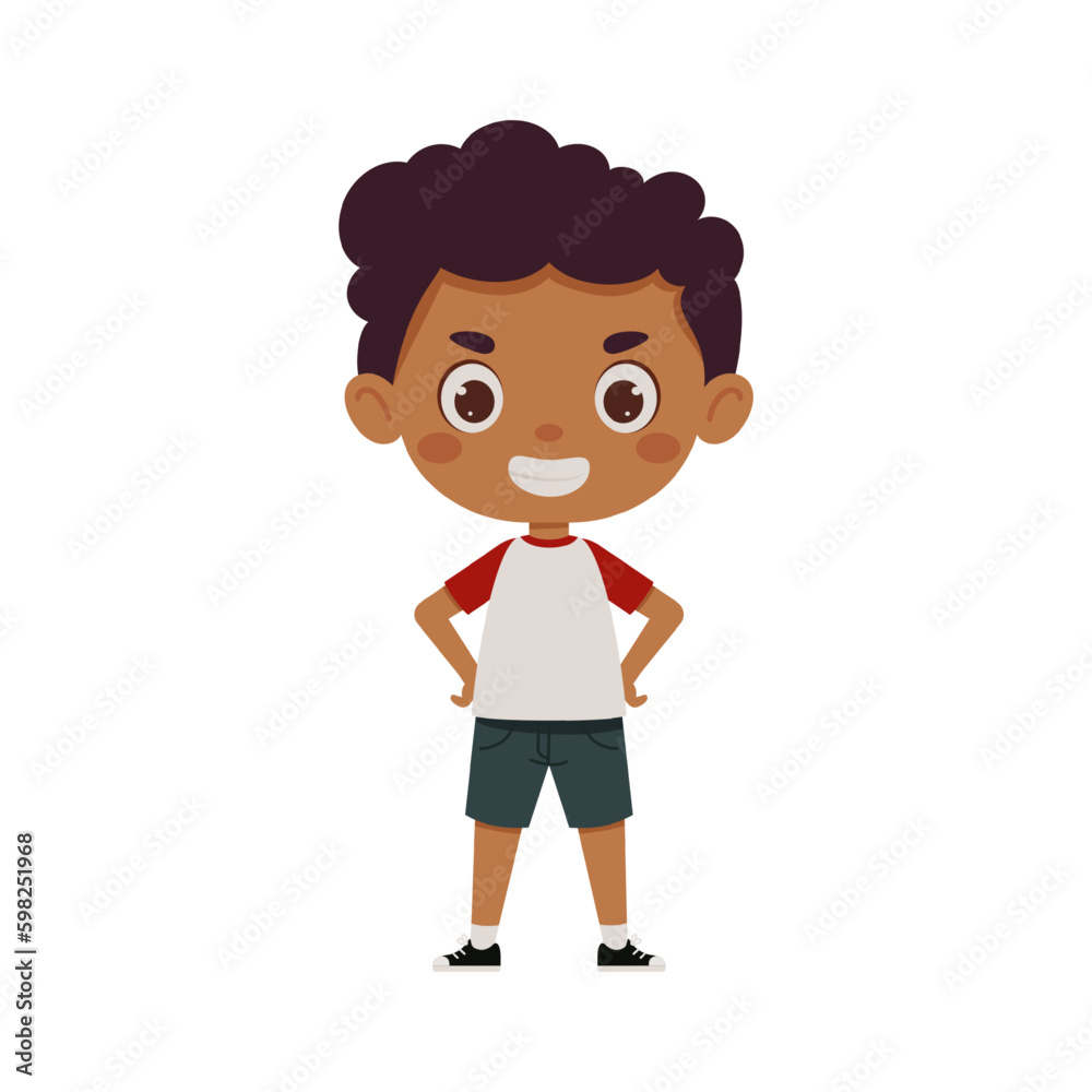Cute little kid happy boy smile. Cartoon schoolboy character show facial expression. Vector illustration