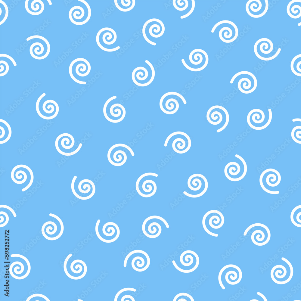White spirals seamless pattern with blue background. White spirals seamless pattern with blue background.