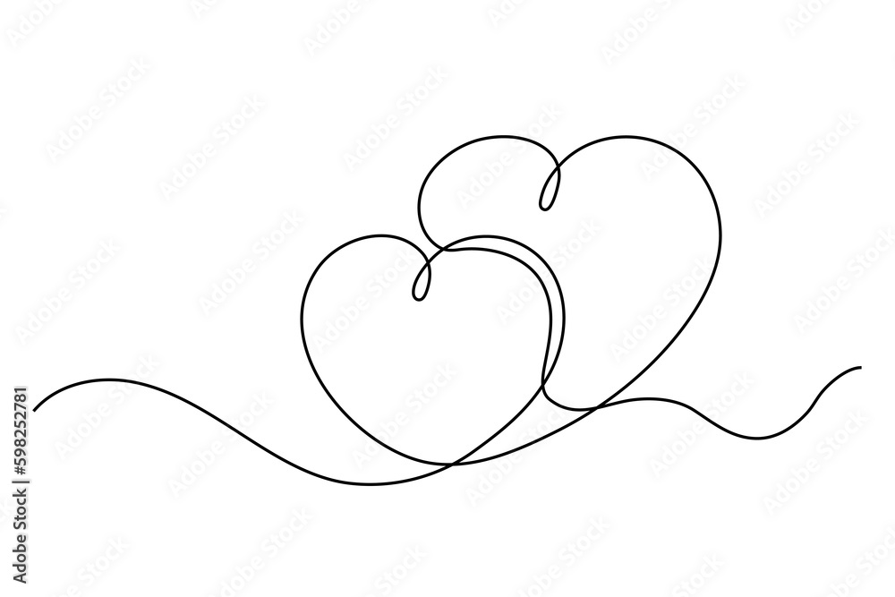 Fototapeta premium Hearts doodle. Continuous line drawing hearts isolated on white background. Vector illustration