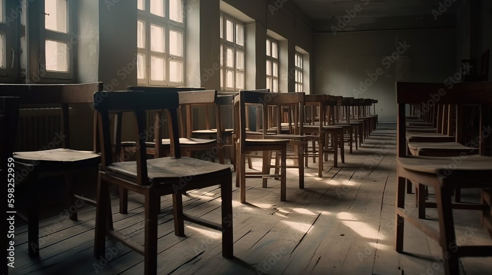 old wooden school chairs Generative AI