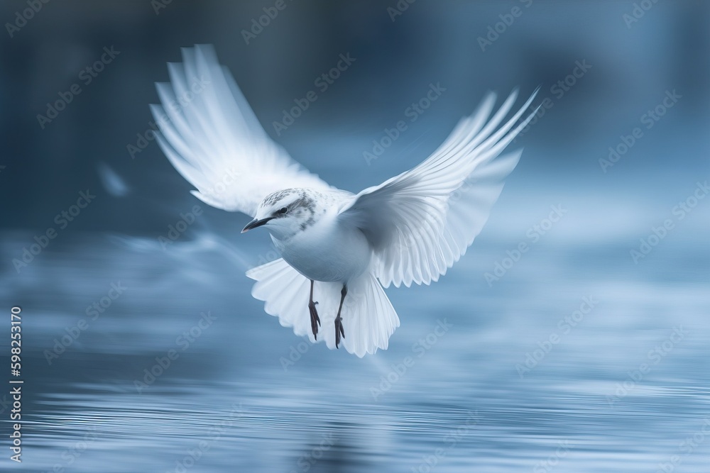 A bird in mid-flight, with a frozen motion effec A bird in mid-flight, with a frozen motion effec