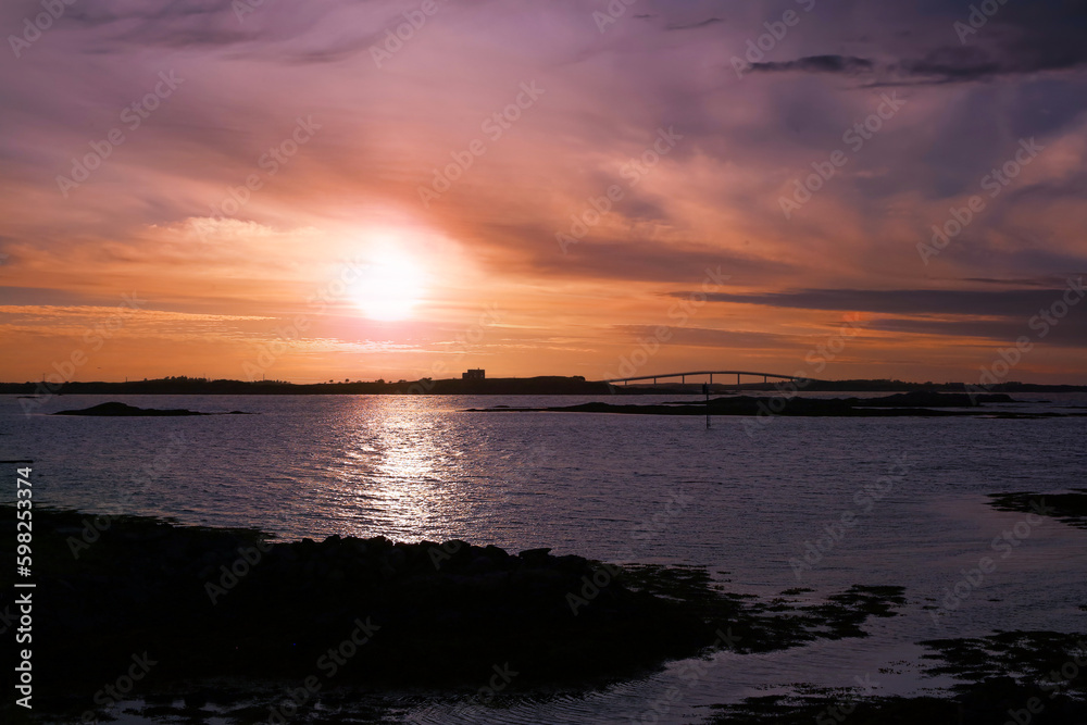 Midnight sun at the  island Smoela, NOrway
