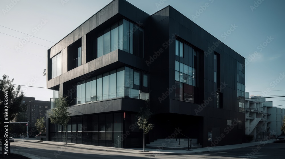 Sleek lines and monochromatic color scheme modern house exterior. AI generated