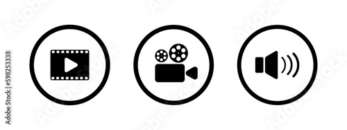 Movie equipment in modern style. TV camera online. Film making equipment.